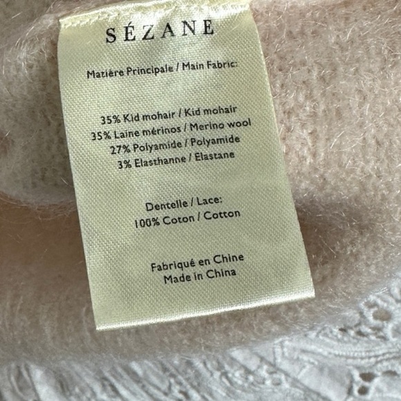 Sezane Alfred Knit Jumper Sweater Pink Size Small Lace Trim Mohair Merino Wool S - Picture 7 of 13